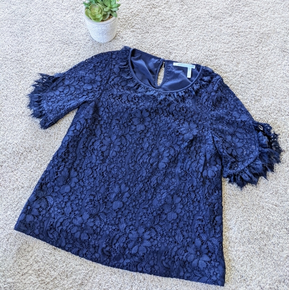 Draper James Navy Lace Ruffle Top - Picture 5 of 11